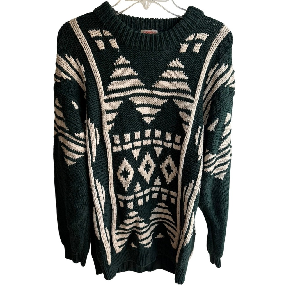 Vintage 1980's Banana‎ Republic Chunky Knit Crewneck Aztec Pattern Sweater XL